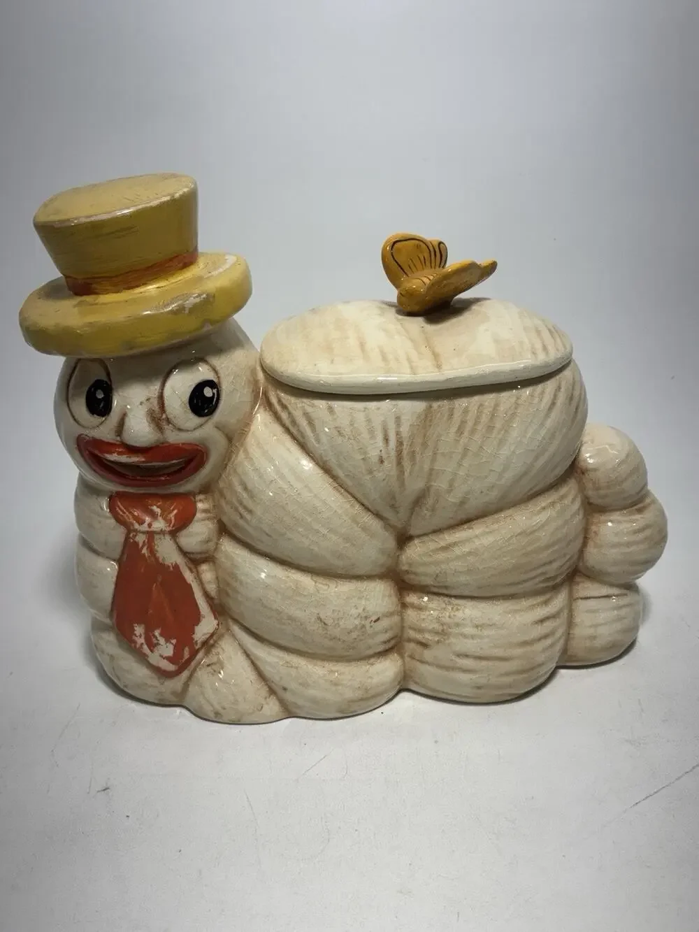 Vintage Anthropomorphic Worm Caterpillar Cookie Jar Ceramic Kitsch Japan Style